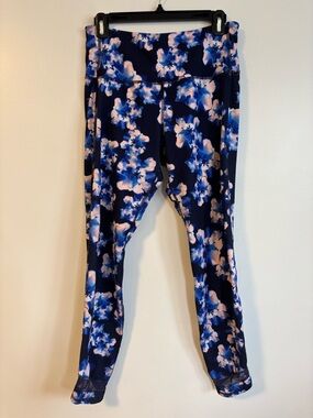 Old Navy Active Blue Floral Yoga Leggings Fitted Mid to High Rise Go-Dry TALL L